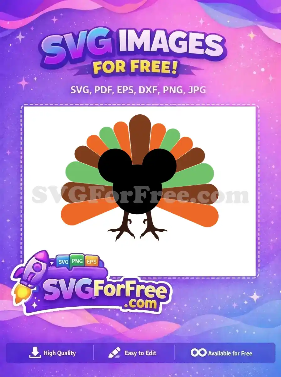 Free Mickey Turkey Silhouette Free Brown Orange Feathers Thank You Free SVG