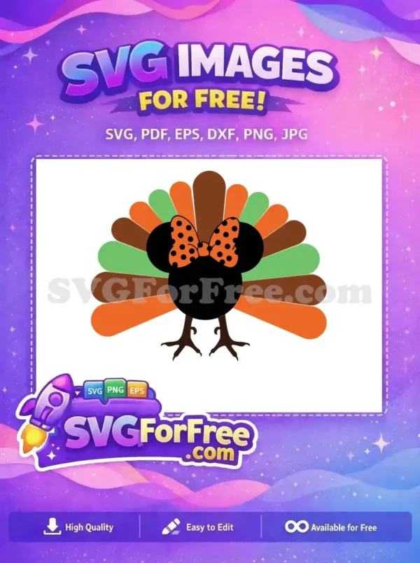 Free Minnie Turkey Polka Dot Bow Free Thanksgiving Character Free SVG