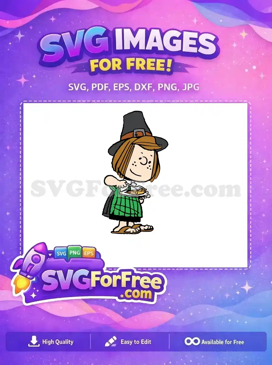 Free Freckled Pilgrim Girl Free Pie Slice Thanksgiving Free SVG