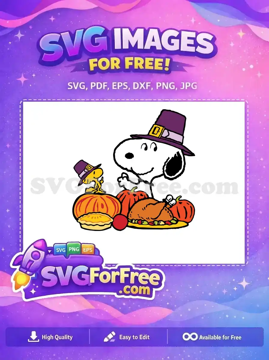 Free Purple Pilgrim Hat Free Thanksgiving Feast Snoopy Free SVG