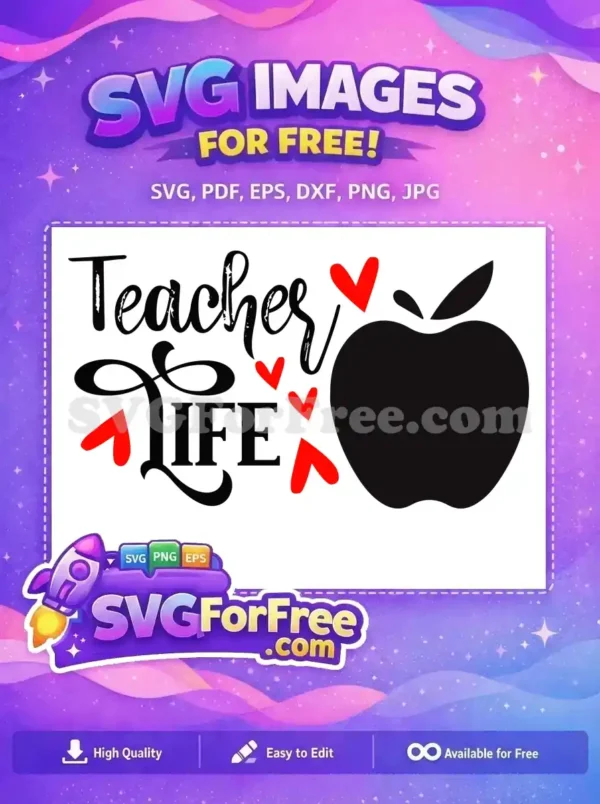 Free Red Hearts Free Black Apple Teacher Life Free SVG Free Red Hearts Free Black Apple Teacher Life Free SVG