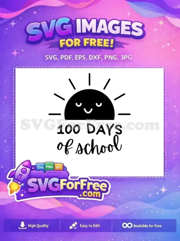 Free Smiling Sun Free 100 Days School Teacher Free SVG