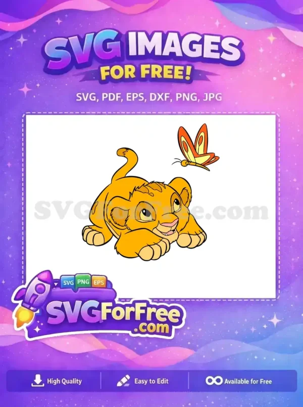 Free Playful Simba Butterfly Free Happy Lion King Free SVG