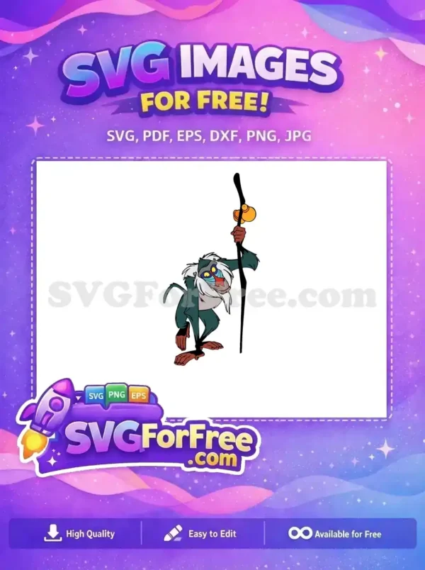Free Rafiki Staff Pose Free Colorful Mandrill The Lion King Free SVG 1