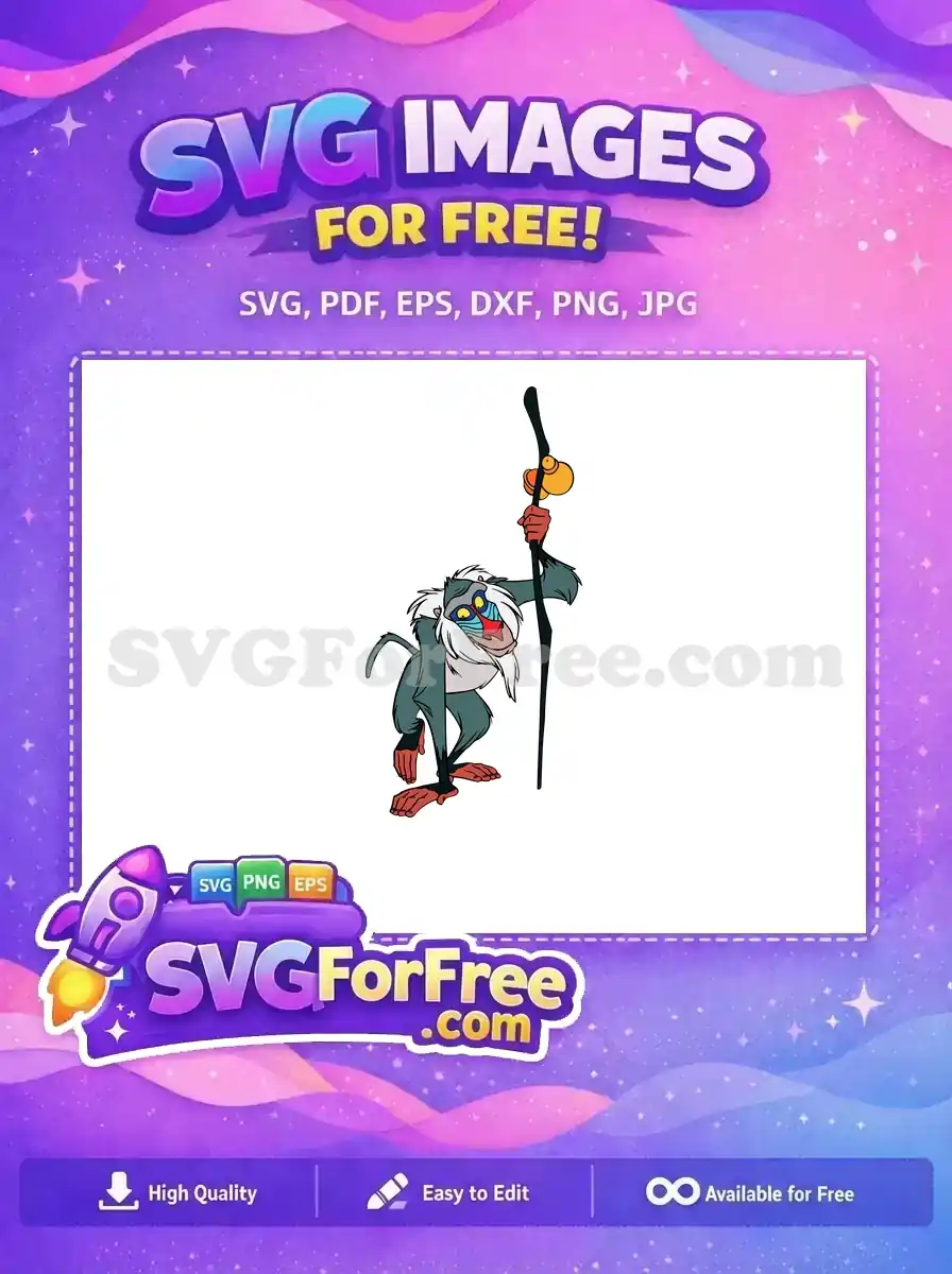 Free Rafiki Staff Pose Free Colorful Mandrill The Lion King Free SVG 2
