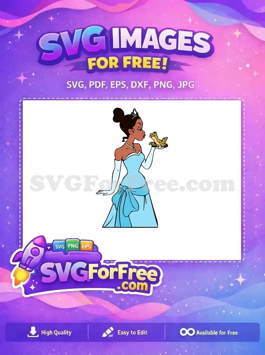 Free Kissing Frog Free Princess Tiana Blue Dress Free SVG