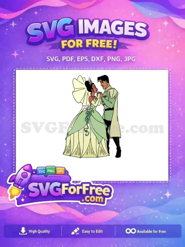 Free Smiling Tiana Free Prince Naveen Princess and the Frog Free SVG