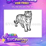 Free Cute Stripes Free Walking Tiger Cartoon Free SVG - Instant Download