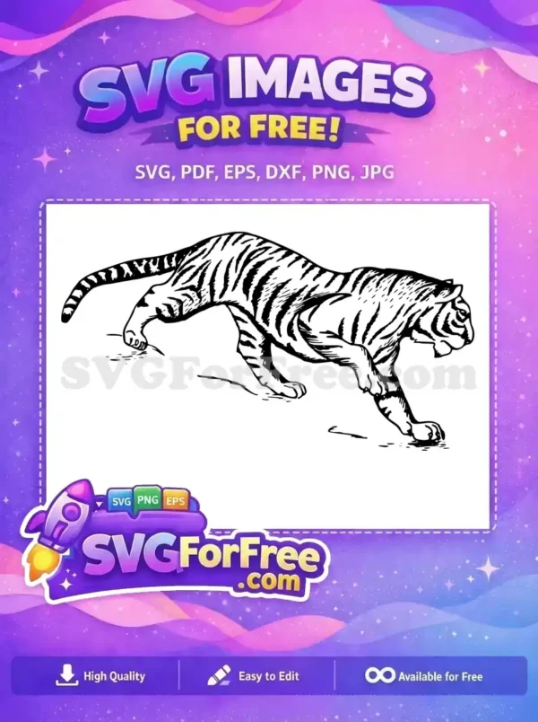 Free Stripped Walking Free Black and White Tiger Free SVG