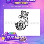 Free Sitting Tiger Cub Free Black Outline Cartoon Free SVG - Instant Download