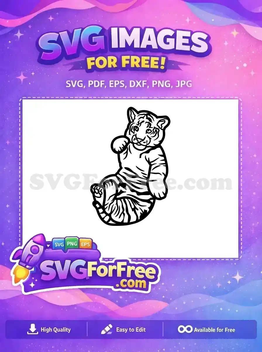 Free Sitting Tiger Cub Free Black Outline Cartoon Free SVG
