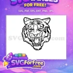 Free Roaring Tiger Face Free Black Outline Angry Free SVG - Instant Download