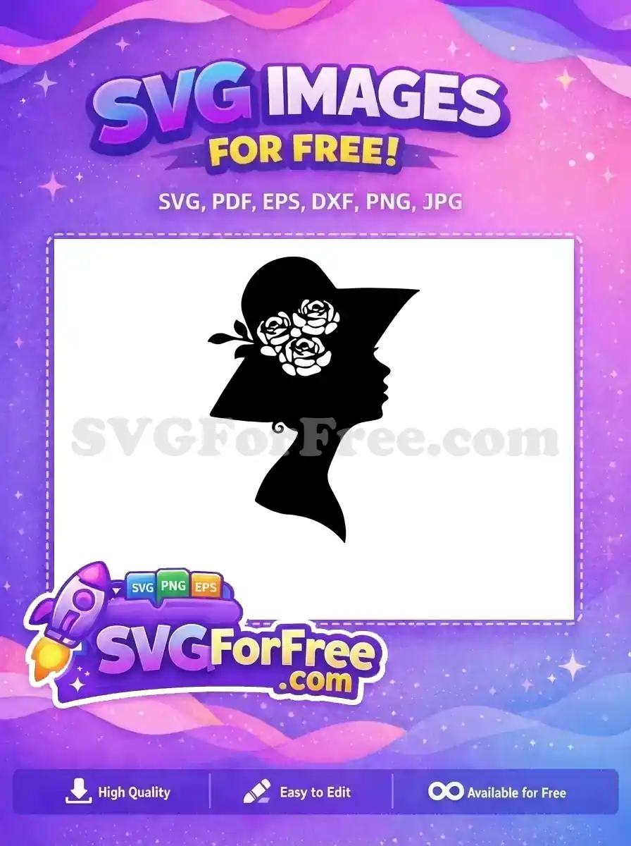Free Elegant Lady Free Floral Hat Silhouette TikTok Free SVG