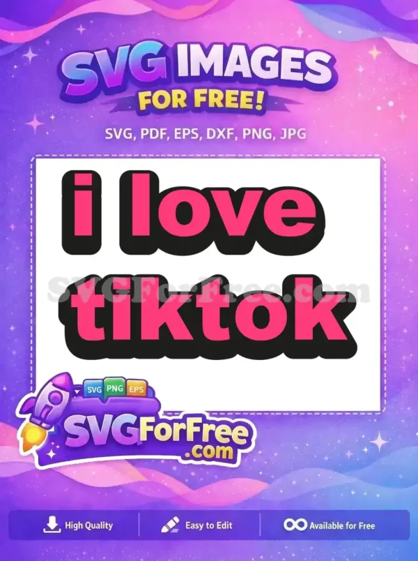 Free Pink Lettering Free Black Outline I Love TikTok Free SVG