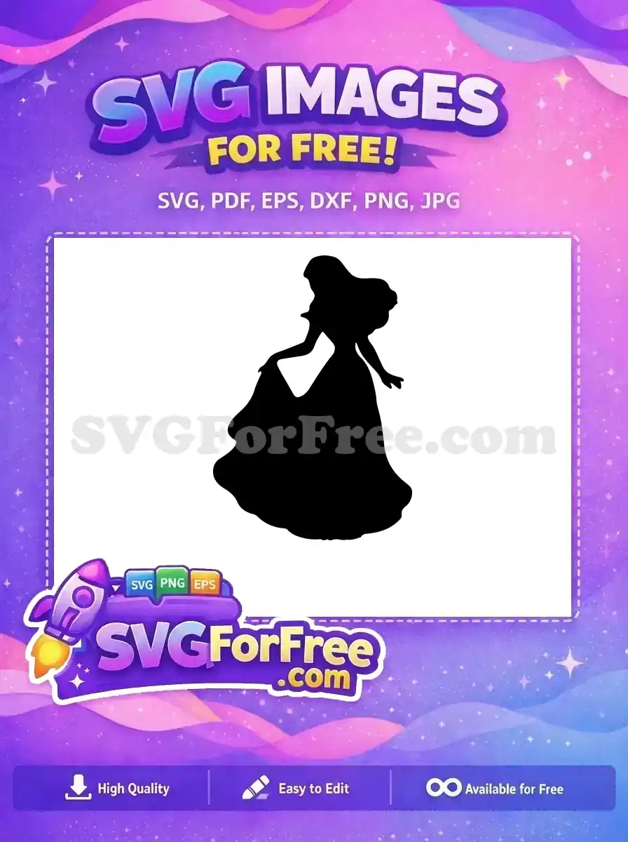 Discover this free princess silhouette SVG, perfect for crafting, scrapbooking, and digital designs. A truly enchanting free design!