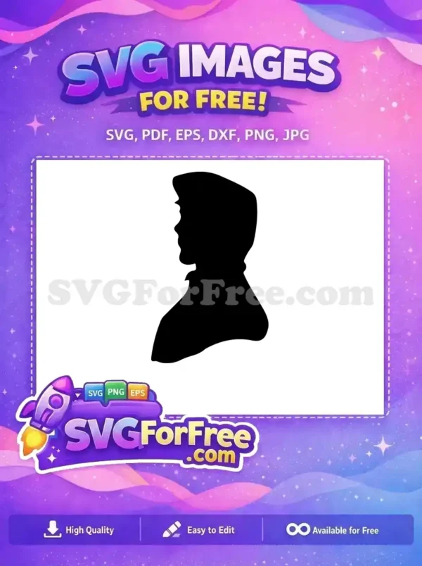 A refined black silhouette profile of a person, likely a woman, in vintage attire. This free design is ideal for various projects.