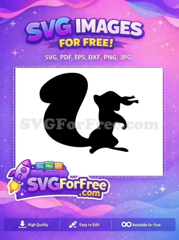 A free squirrel silhouette SVG, standing tall with a large bushy tail, ideal for nature-themed crafting projects. Download this free vector now!