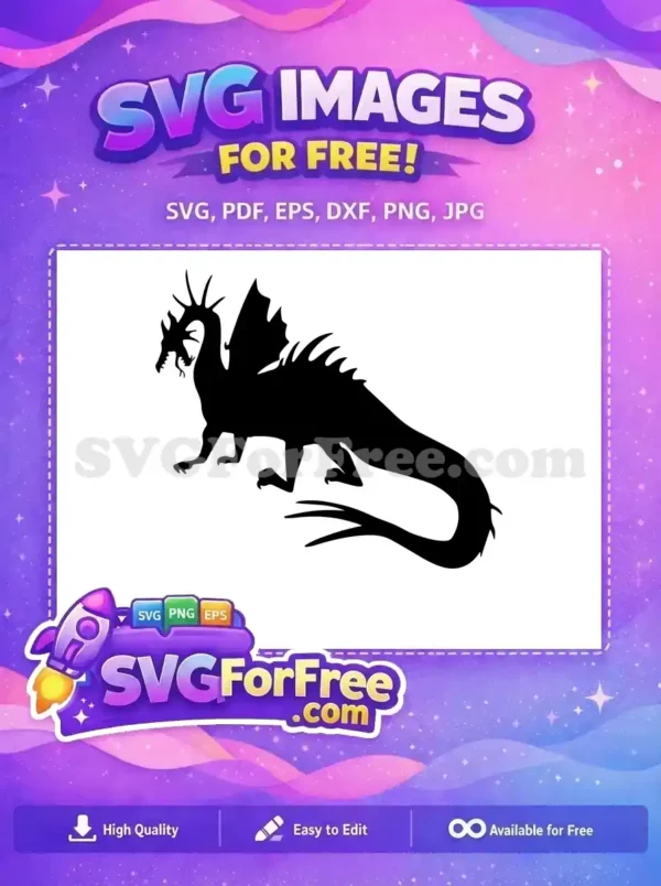 A magnificent free dragon silhouette, black against a white background, ready for your creative projects. This free design is versatile.
