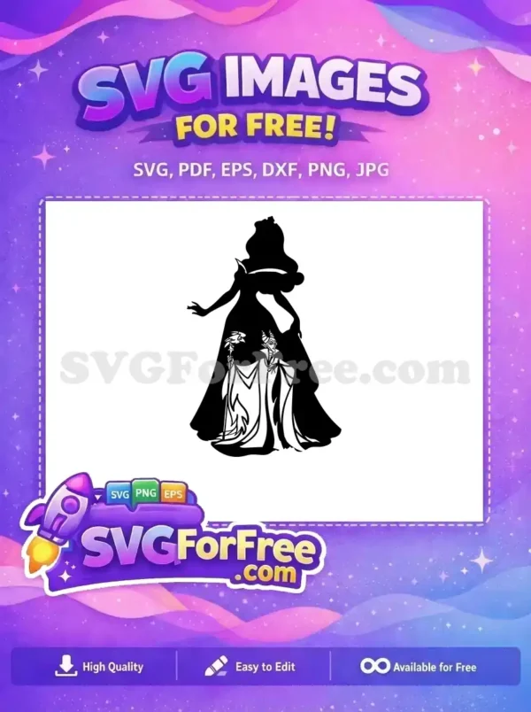A stunning free design showcasing Maleficent's intricate details cleverly integrated into a beautiful princess silhouette. Download this free SVG now!