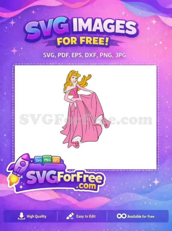 Captivating free design featuring Princess Aurora in her classic pink gown, showcasing her elegance. A beautiful free vector for all your creative needs.