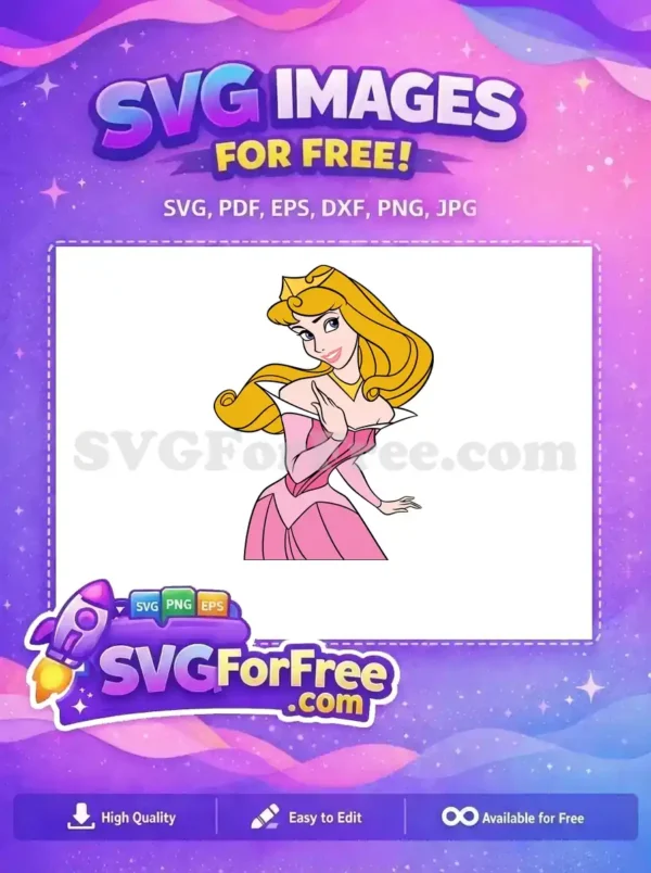 Elegant free Princess Aurora SVG, a beautiful blonde princess in a pink gown, perfect for free crafting projects.