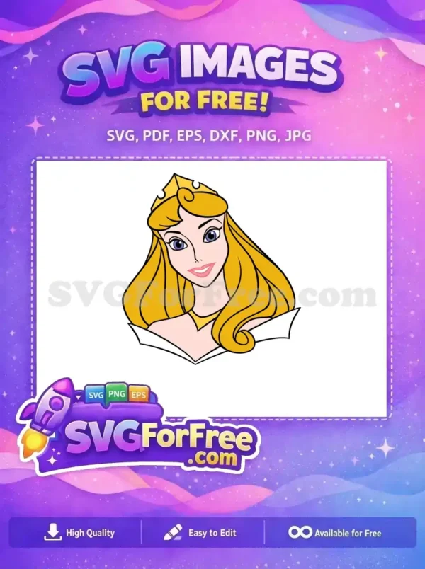 Download this free princess SVG, a charming depiction of a blonde princess with a golden crown and blue eyes. Ideal for free crafts.