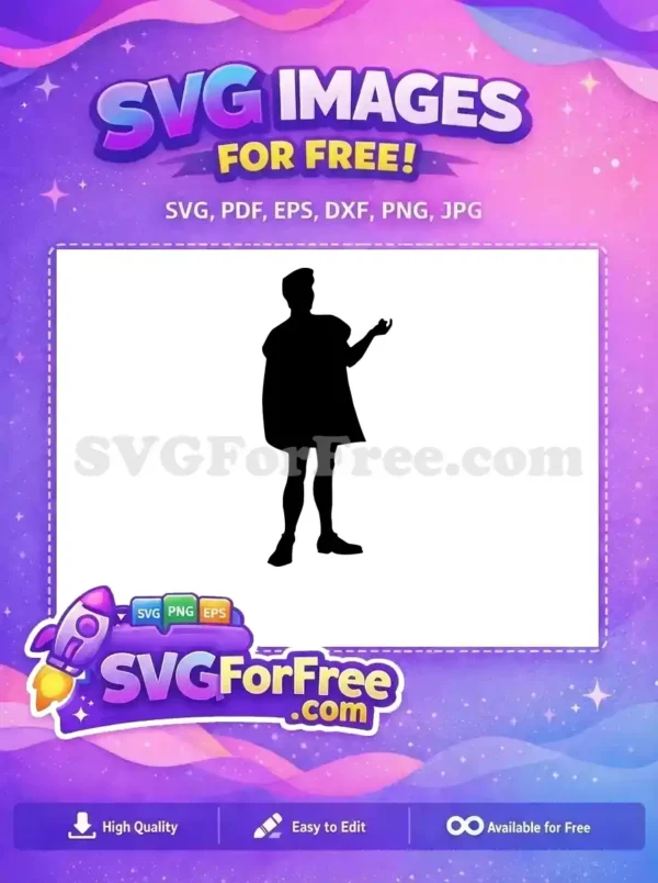 A free SVG silhouette of a person in a flowing cloak, gesturing, perfect for historical or dramatic scene designs. Freely available.