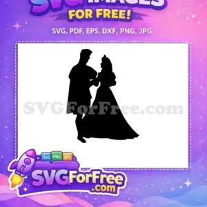 A charming free design featuring a dancing prince and princess silhouette, ideal for romantic projects. Download this free SVG!