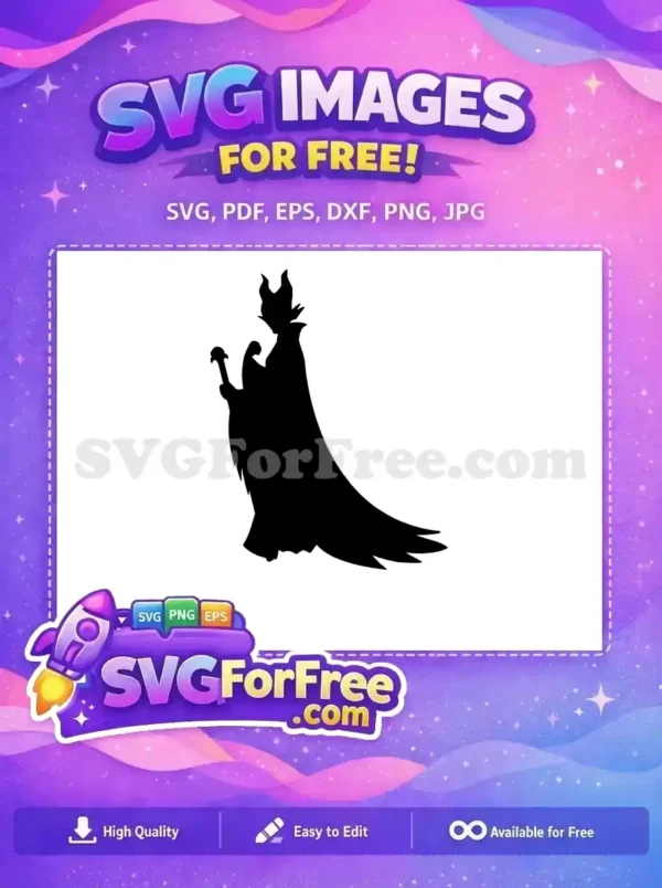 Free Dark Sorceress Silhouette Design – Instant Download A free design silhouette of a powerful horned sorceress with a staff, ideal for various creative projects. Download this free SVG.
