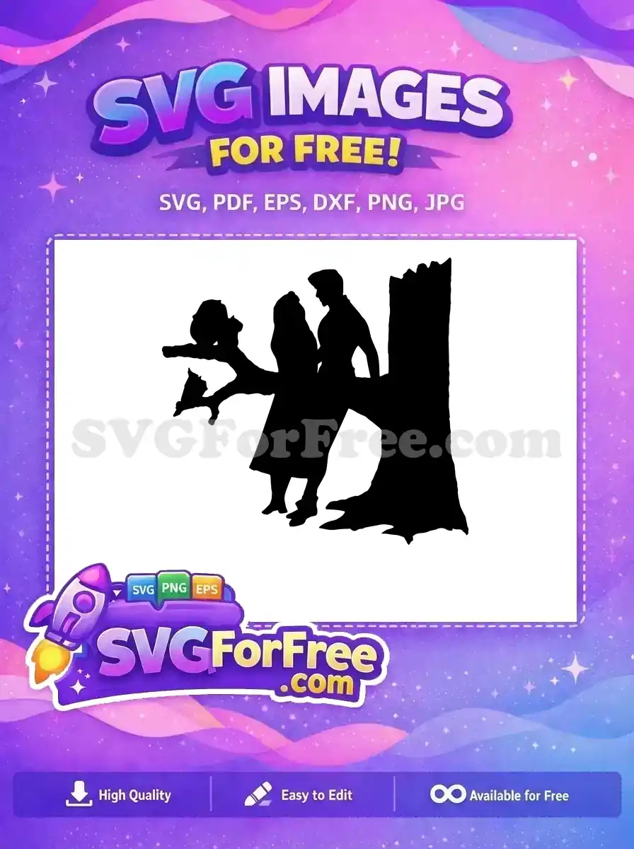 A beautiful free design featuring a silhouette of a loving couple sitting on a tree branch, ideal for romantic projects.