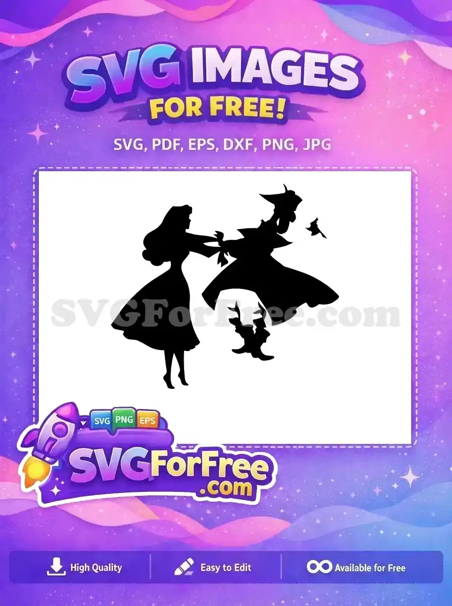 Free captivating silhouette of a princess reaching towards a mysterious figure with birds, ideal for your creative free projects.