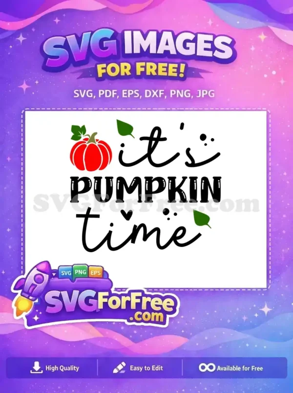 Free ‘It’s Pumpkin Time’ SVG Design – Autumnal Charm A vibrant free 'It's Pumpkin Time' SVG, featuring a red pumpkin and stylish script, ideal for seasonal projects. Download this free design now!