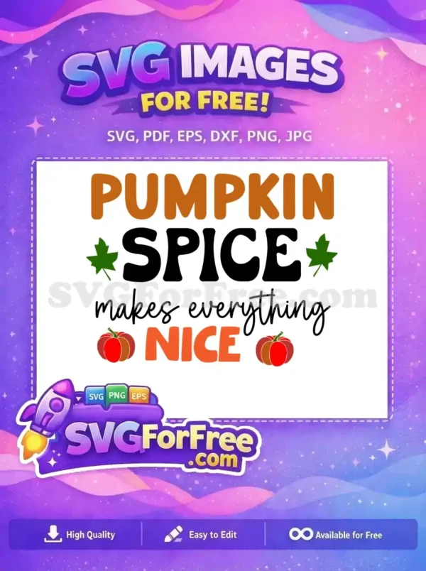 A free Pumpkin Spice SVG design featuring text and pumpkins, ideal for fall-themed crafting projects. Download this free vector now!