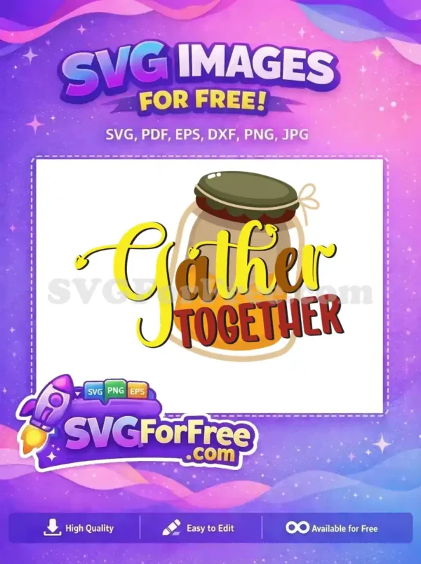 Sweet ‘Gather Together’ Free SVG Design for Crafts This free 'Gather Together' SVG design features a charming honey jar illustration, ideal for welcoming crafts and decor. Download today!