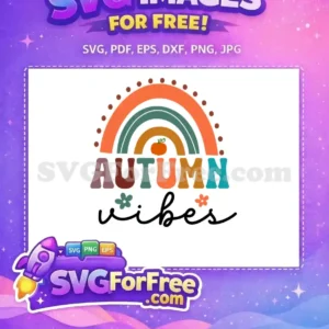 A charming free Autumn Vibes SVG design, featuring a boho rainbow, pumpkin, and retro text. Perfect for fall crafting, this free download adds seasonal flair.