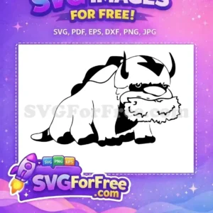 A free Appa flying bison SVG, black and white outline, perfect for crafting and personalizing items. Get this free design now!
