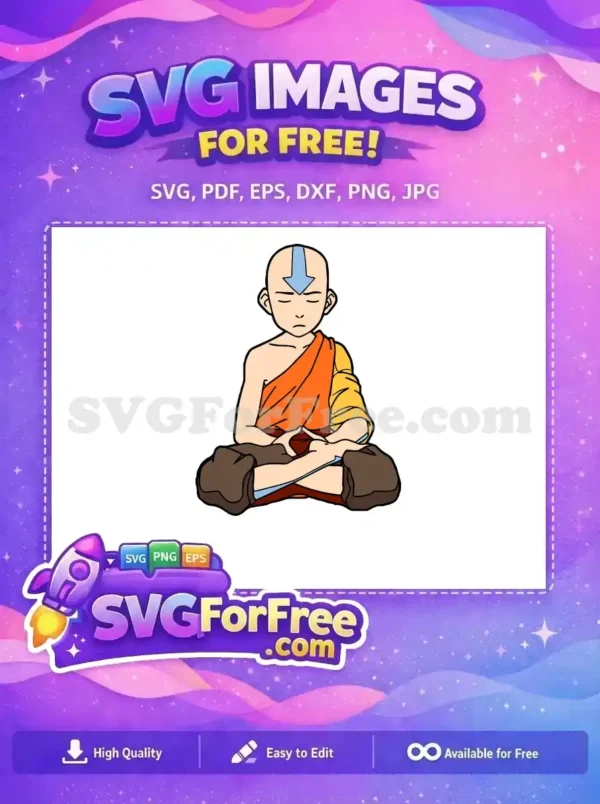 Free tranquil Aang from Avatar: The Last Airbender in meditative pose with airbender arrow, ready for download.