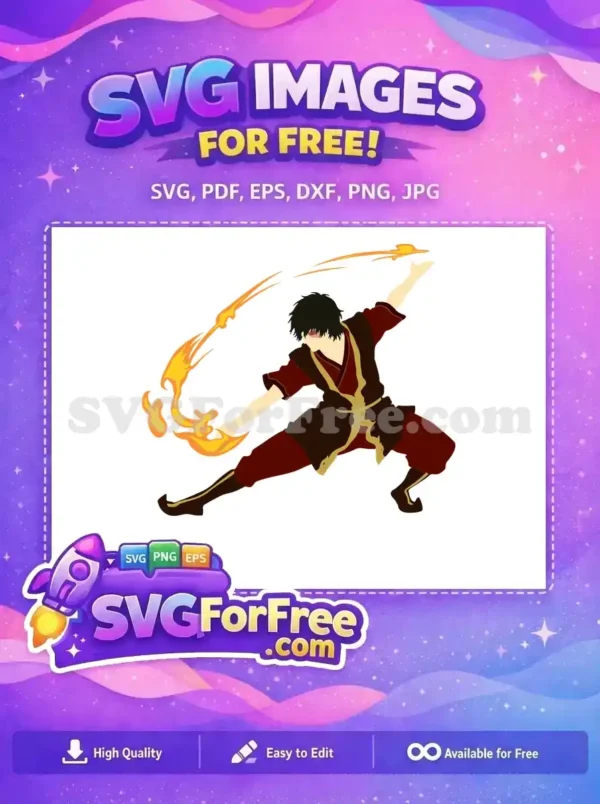 Free Zuko Firebending SVG Design – Unleash Your Creativity! Dynamic free design SVG of Zuko firebending in a powerful stance, perfect for creative projects. Download this free vector.