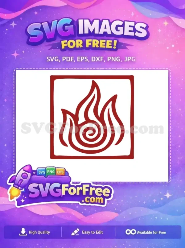 A captivating free fire symbol design, outlined within a square, featuring a dynamic flame with a central spiral.