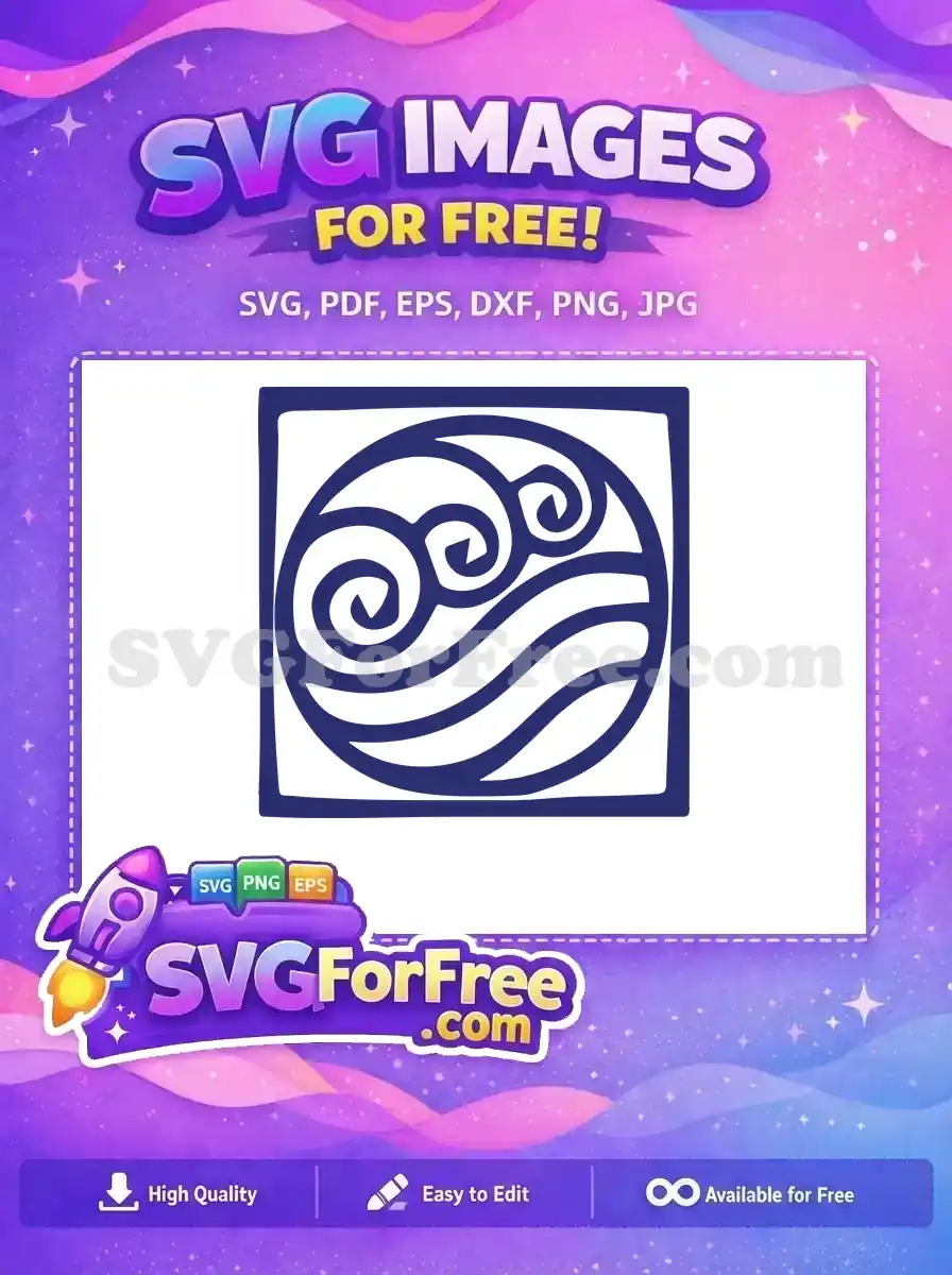 A free blue SVG design featuring a circular wave and spiral motif within a square frame, perfect for crafts.