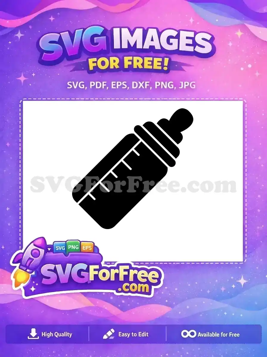 A crisp black silhouette of a baby bottle with clear measurement markings, emphasizing this free design is ideal for various digital and print projects.
