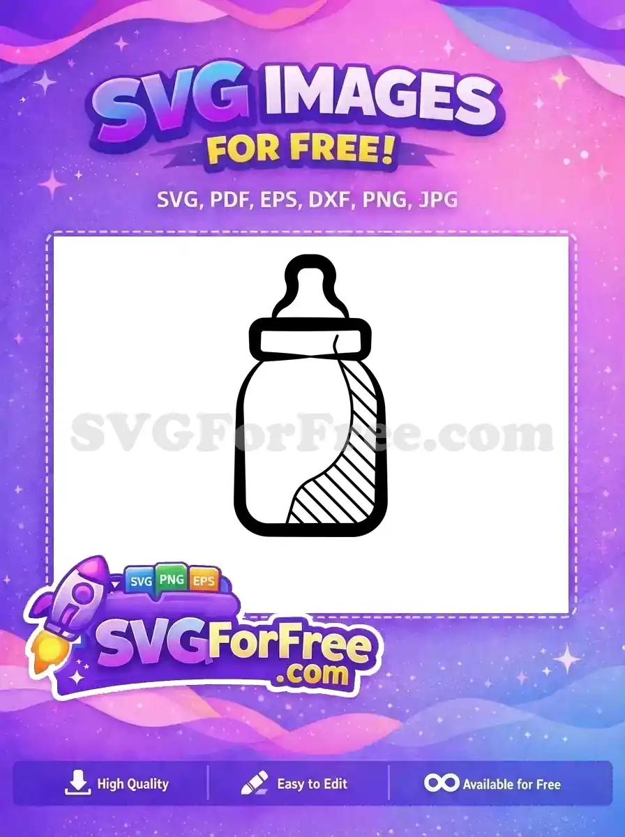 A crisp free black outline of a baby bottle icon with a striped liquid fill, ideal for free crafting designs.