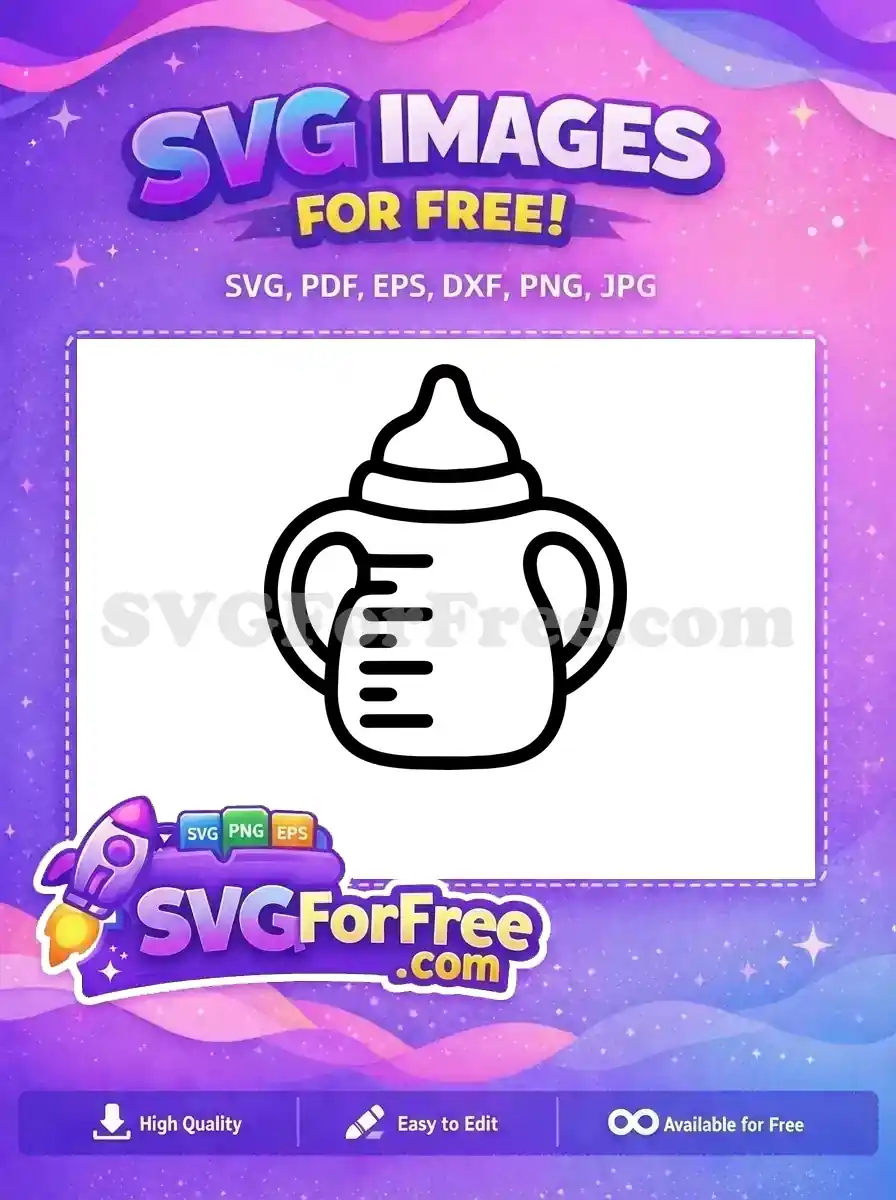 A clear, free outline SVG of a baby bottle with handles and measurement lines, ideal for free baby design projects.