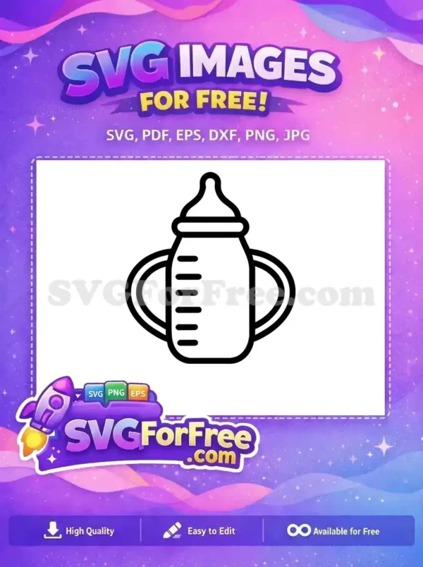 A free baby bottle icon with handles and measurement lines, ideal for baby-themed crafts and digital designs. Easily scalable!