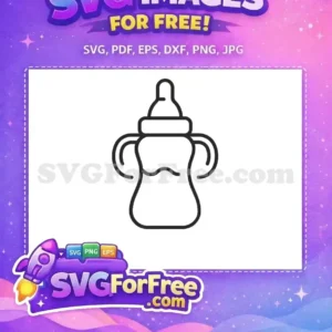 Download this free baby bottle SVG icon featuring handles and a nipple, ideal for diverse design projects. A clean, free vector graphic for parents.