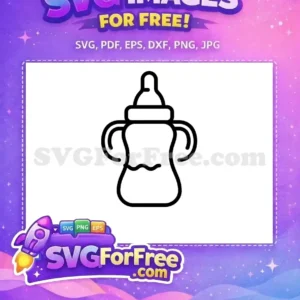 Free Baby Bottle Icon SVG – Essential Nursery Design Free baby bottle SVG icon with handles and nipple, a clean line art design for infancy-related projects and crafts.
