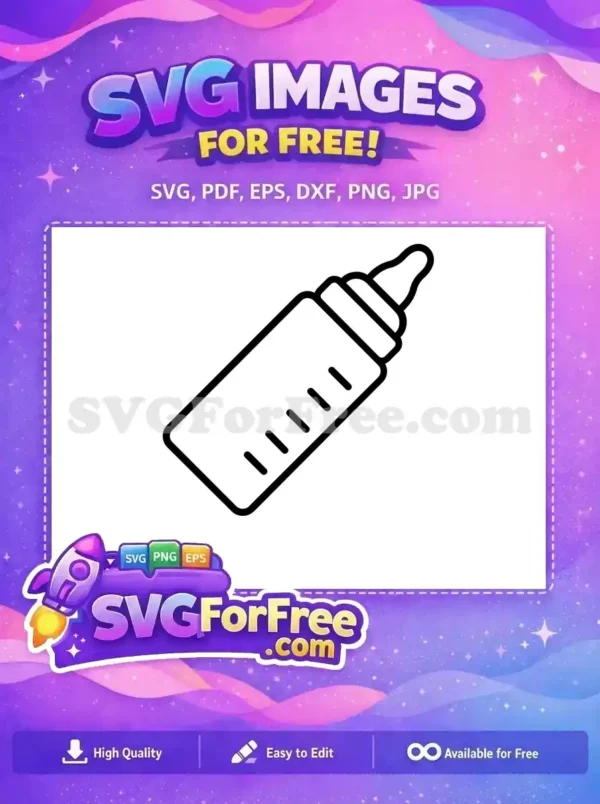 Free Baby Bottle Icon SVG – Essential Nursery Design A clear outline of a baby bottle with measurement markings, a fantastic free design for any project.