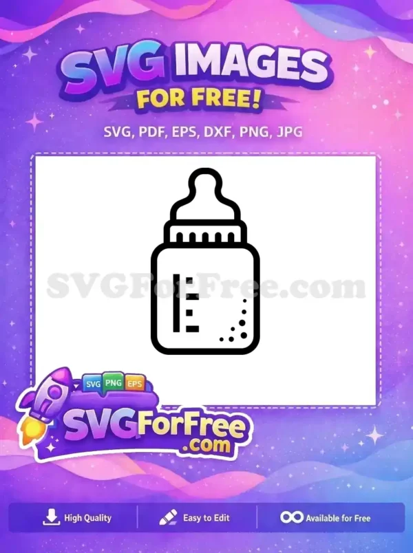 A clean, free outline SVG icon of a baby bottle with measurement lines and liquid bubbles. Essential free design for infant themes.