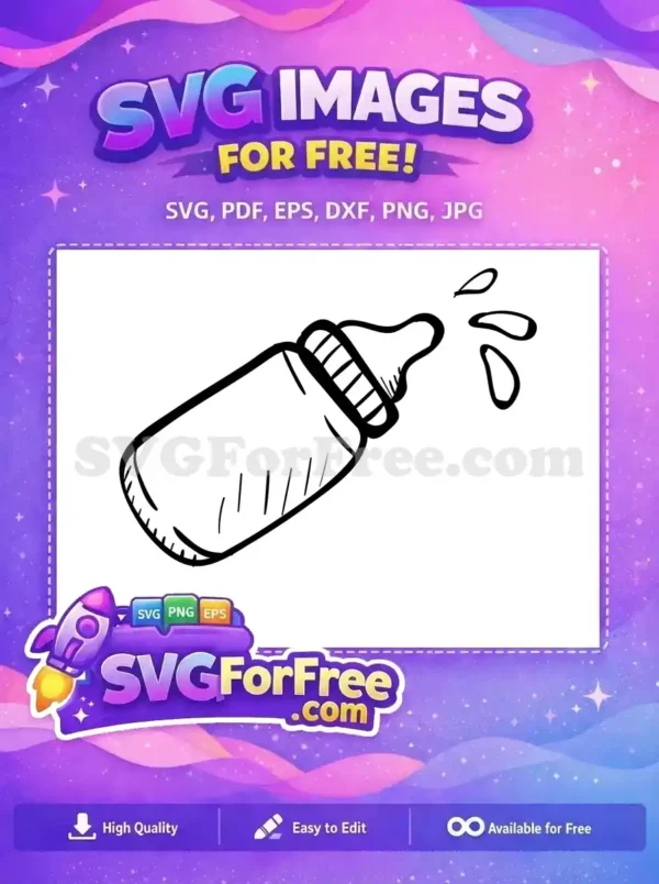 A delightful free hand-drawn baby bottle with milk drops, perfect for crafting and nursery decor projects. Get this free SVG!