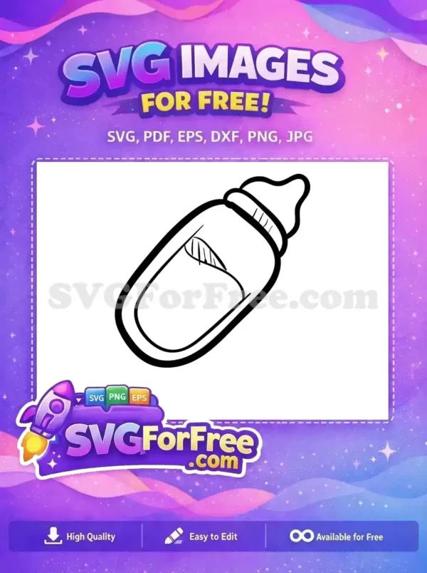 A hand-drawn style, free black and white outline SVG of a baby bottle, tilted slightly, ready for your free creative projects.
